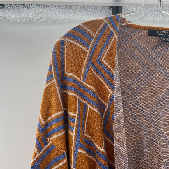 Forever 21 Women's Long Sleeve Open Front Cardigan Gold Shimmer/Multi Large - Picture 3 of 9